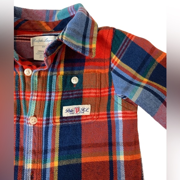 Ralph Lauren boy one piece long sleeve flannel outfit, plaid, 6 months - Picture 6 of 10